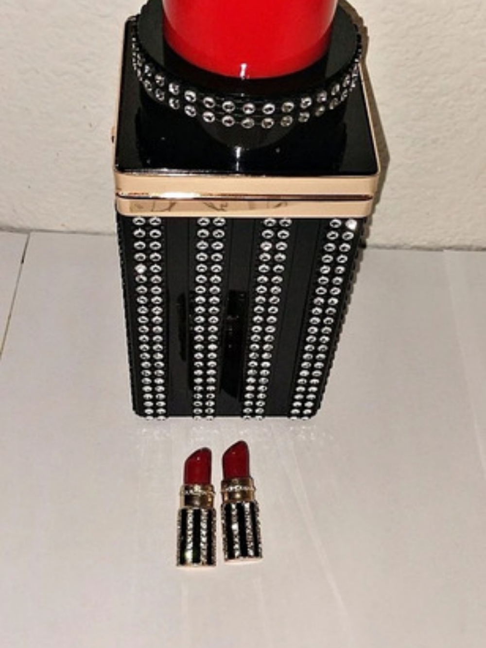 Minaudiere Lipstick Clutch and matching Lipstick Earrings Set